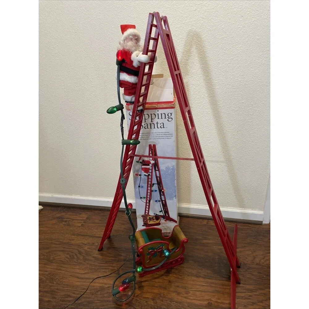 Vintage Mr. Christmas Stepping Santa Climbing Ladder Lights Plays 15 Carols